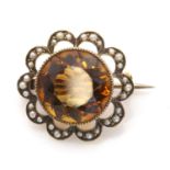 A citrine and split pearl brooch, by Murrle Bennett & co., c.1900,