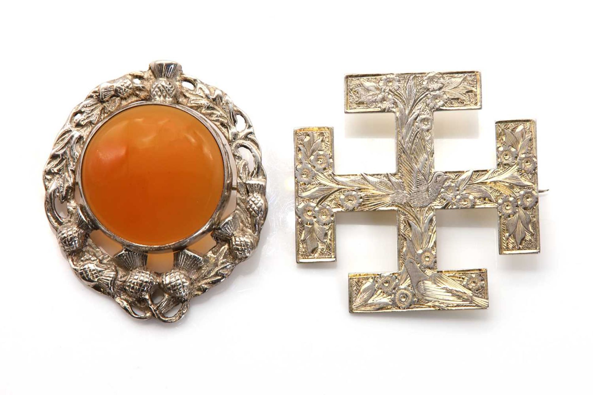 A silver gilt Victorian flat section cross Potent brooch, by Joseph Cook,