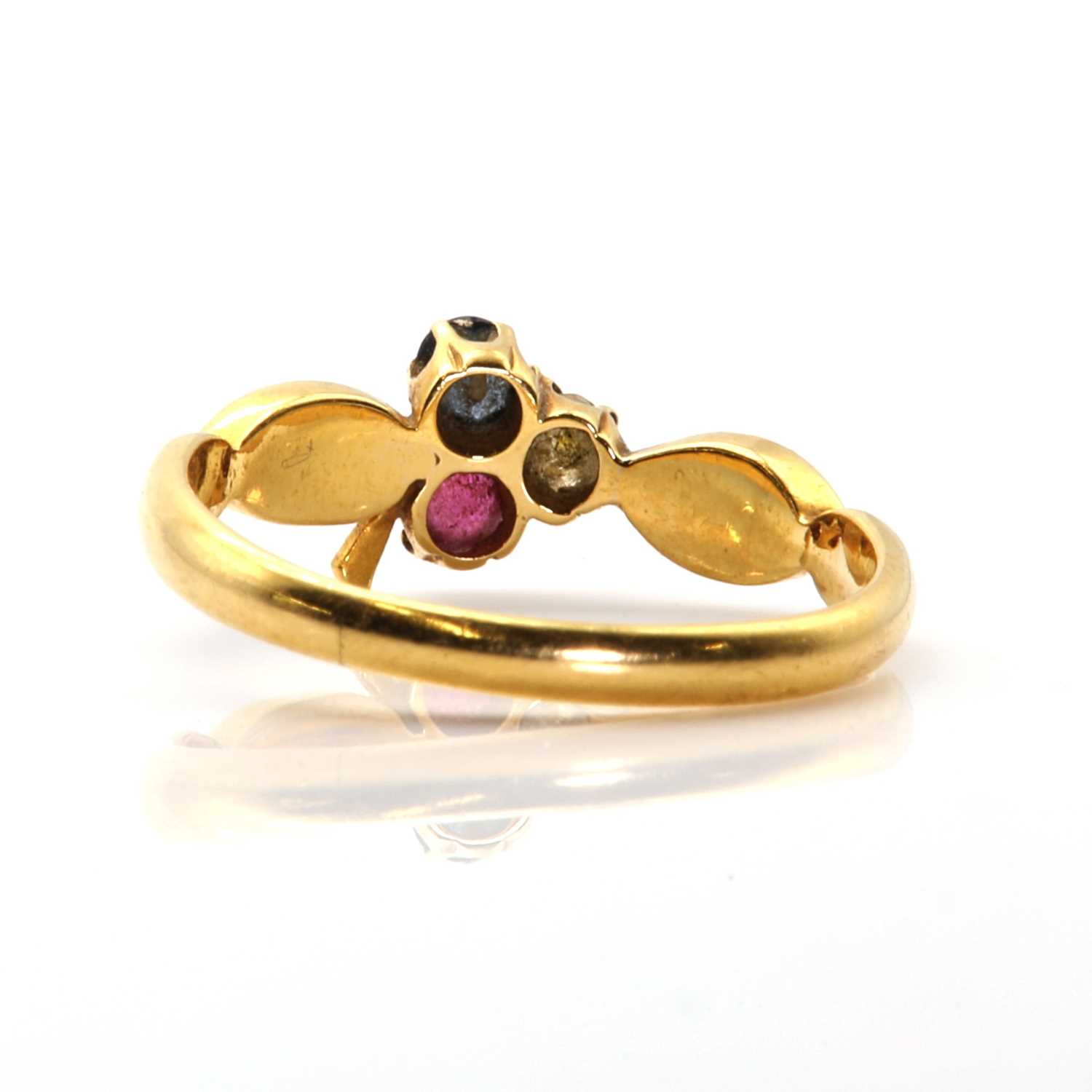 A late Victorian ruby sapphire and diamond trefoil ring, - Image 3 of 3