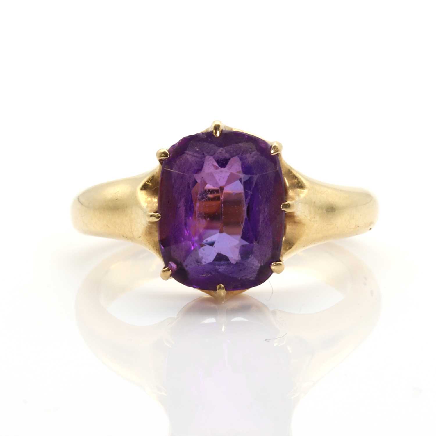 A single stone amethyst ring, by Mrs Newman,