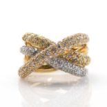 An 18ct three colour gold, diamond set four row ring,