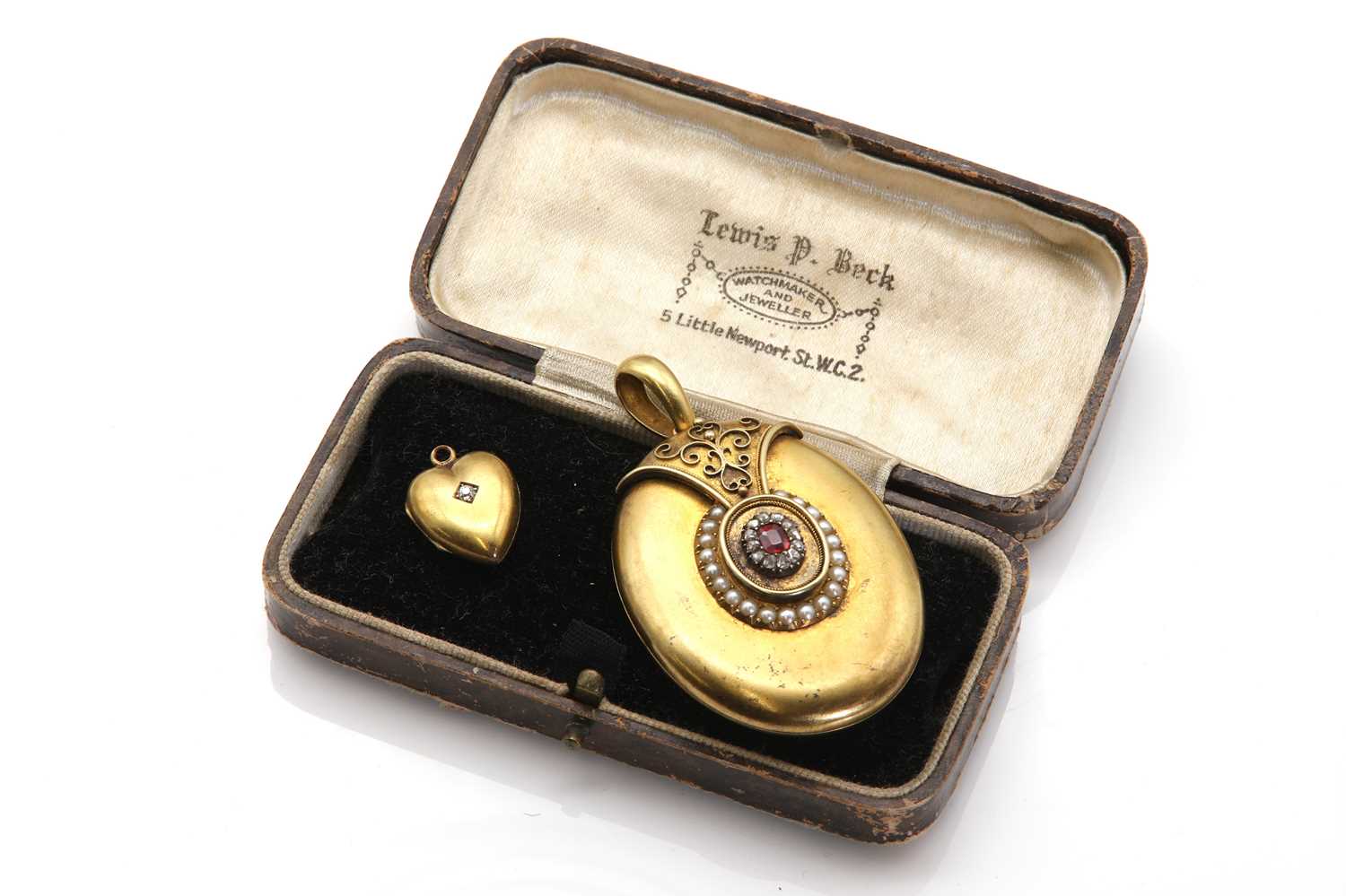 A late Victorian split pearl, diamond and garnet topped doublet memorial locket, - Image 4 of 4