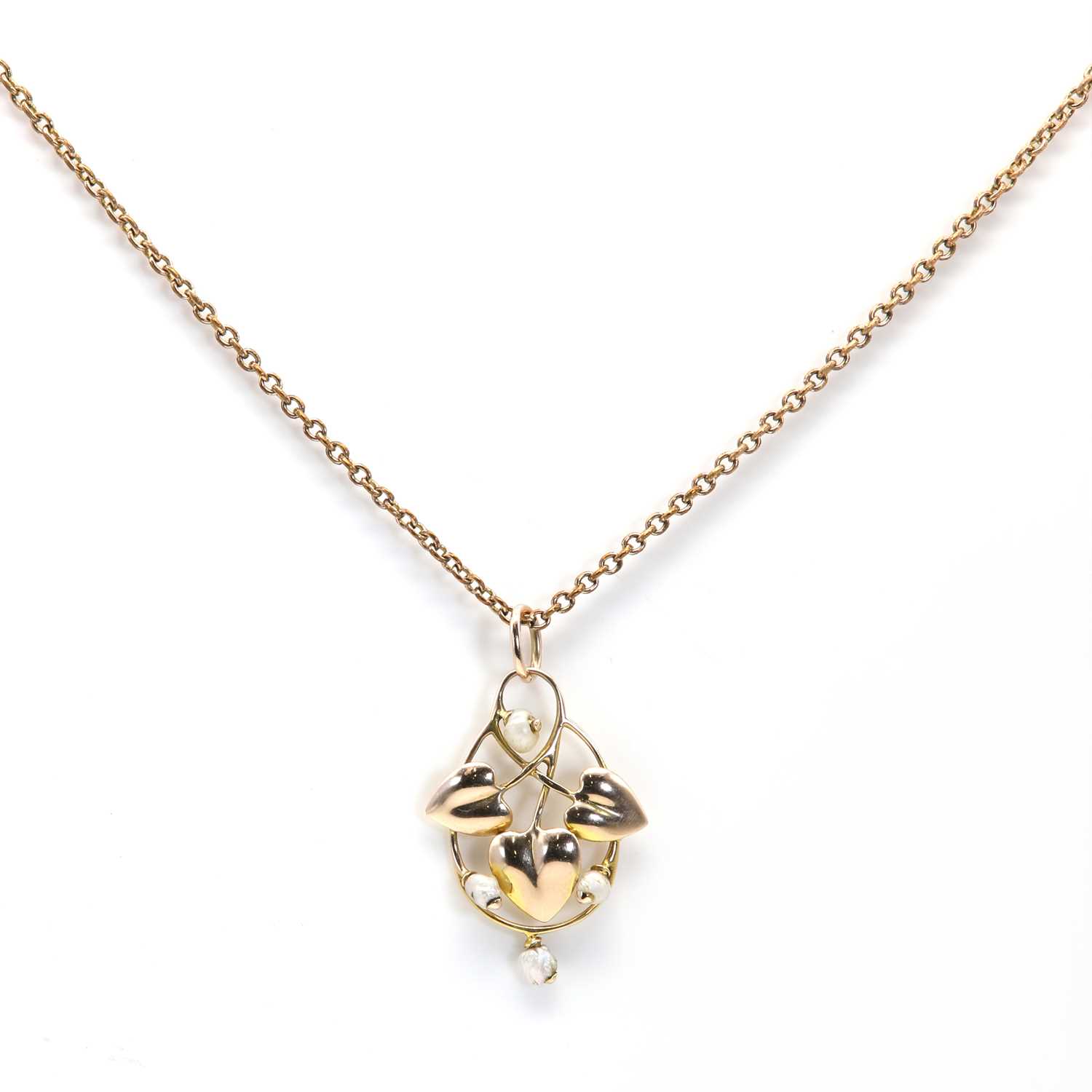 An Art Nouveau gold and pearl pendant, by Murrle Bennett & Co.,