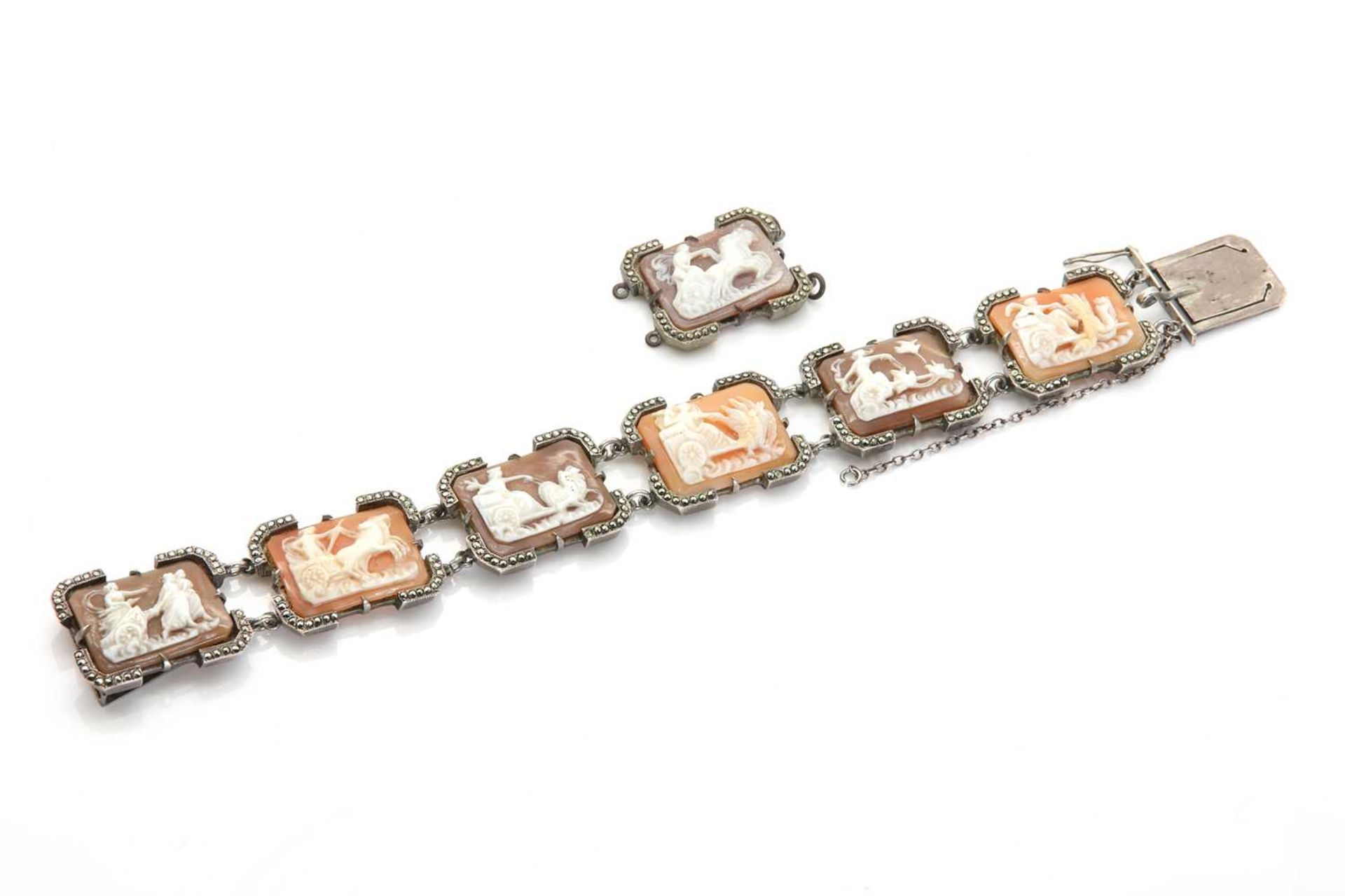 A bracelet of charioteer cameo plaques,