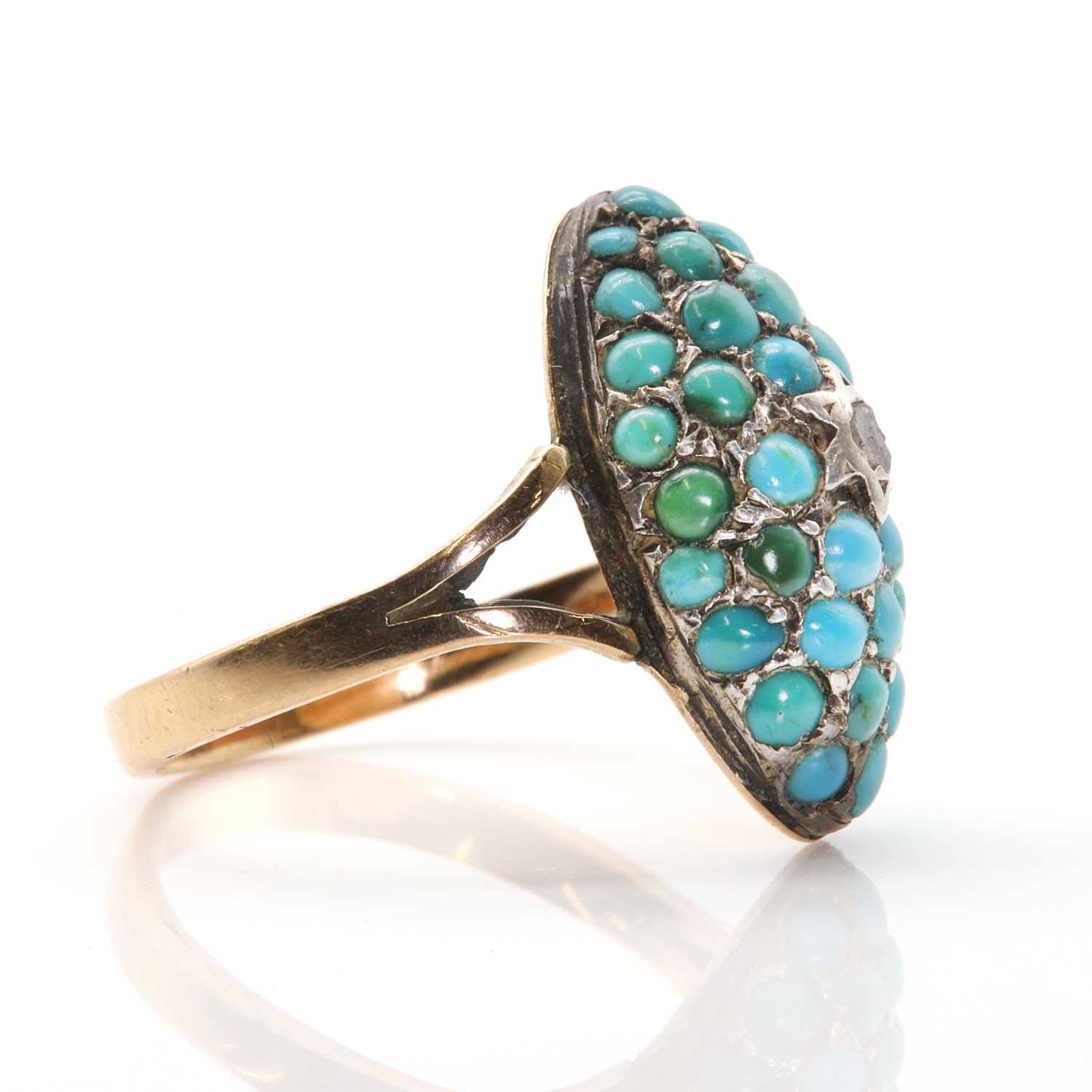 A Victorian gold turquoise bombé cluster ring, - Image 2 of 3