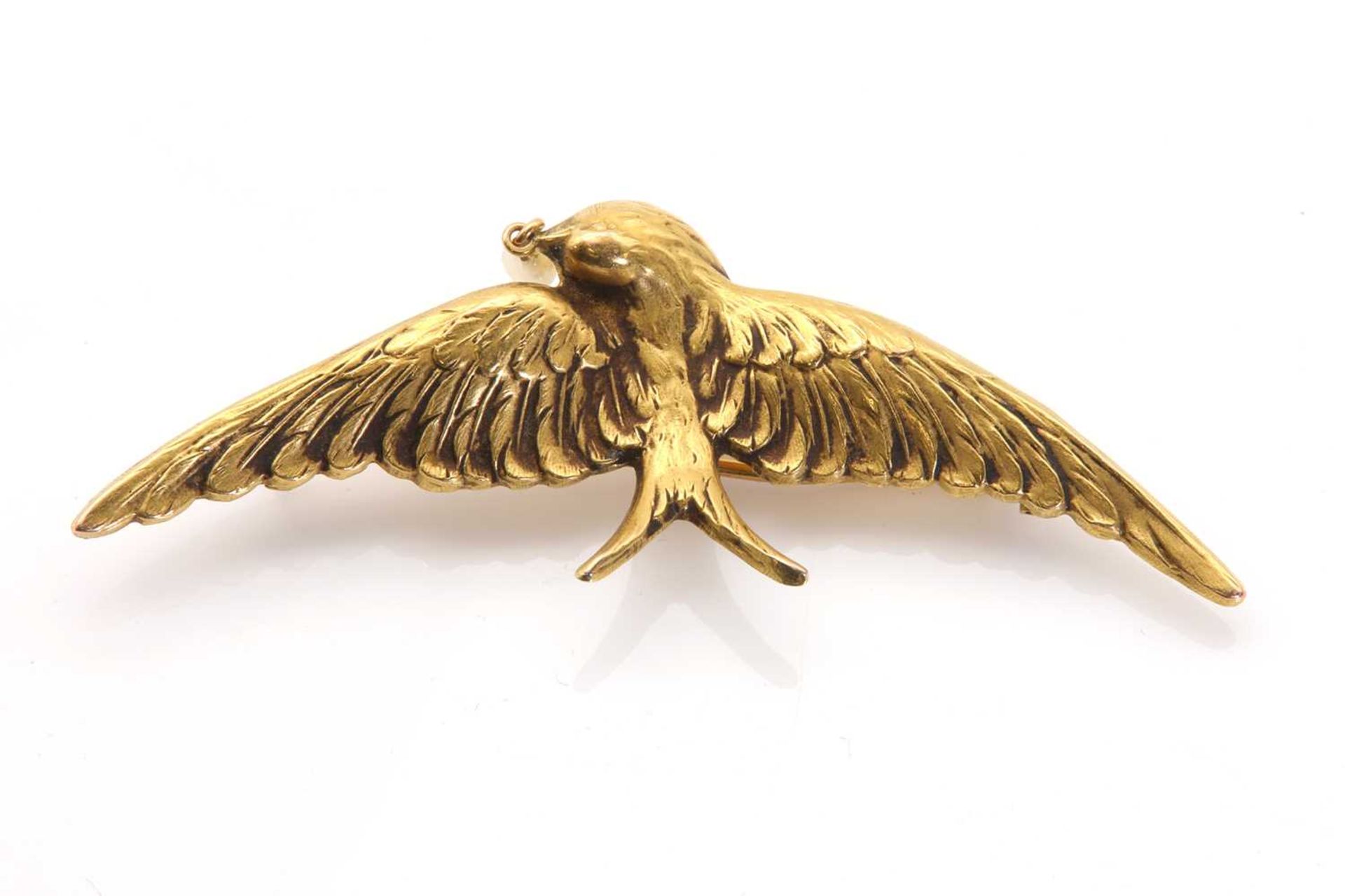 A French Art Nouveau gold and blister pearl swallow brooch, - Image 2 of 3