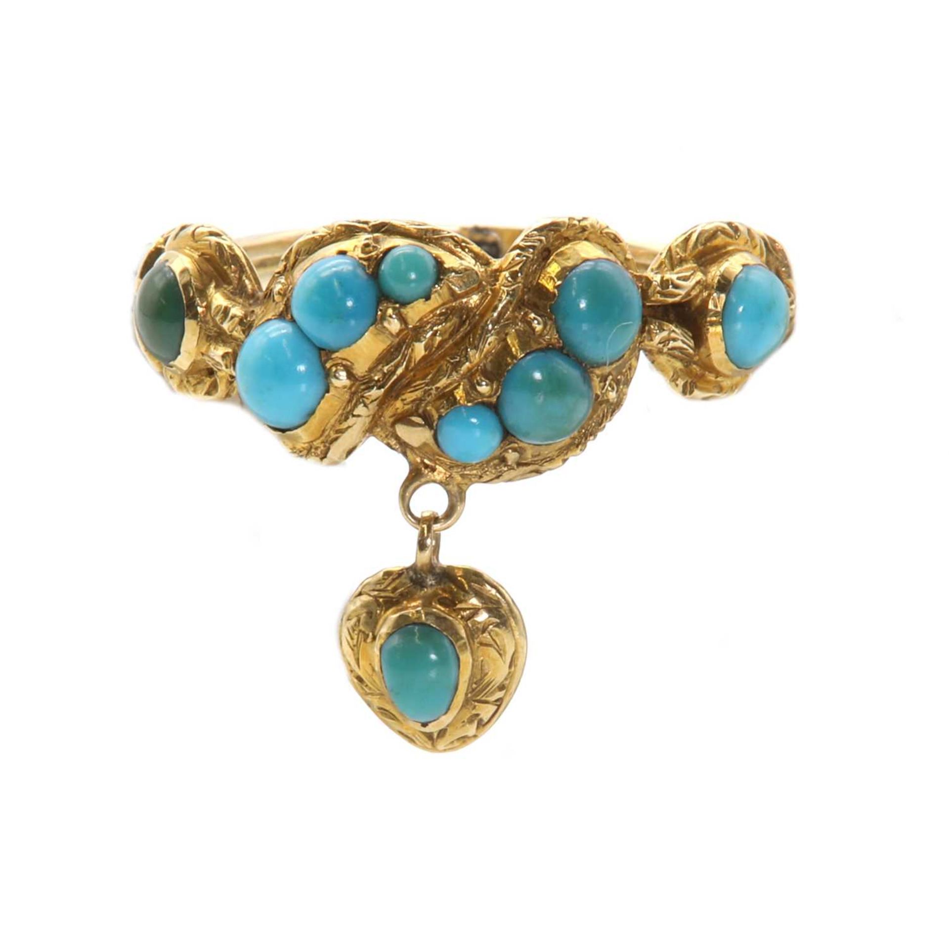 A Victorian gold and turquoise serpent knot ring,