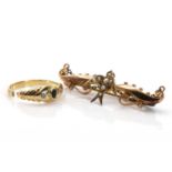 An Edwardian gold split pearl swallow bar brooch,