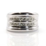 A two row princess cut diamond tapered band ring,