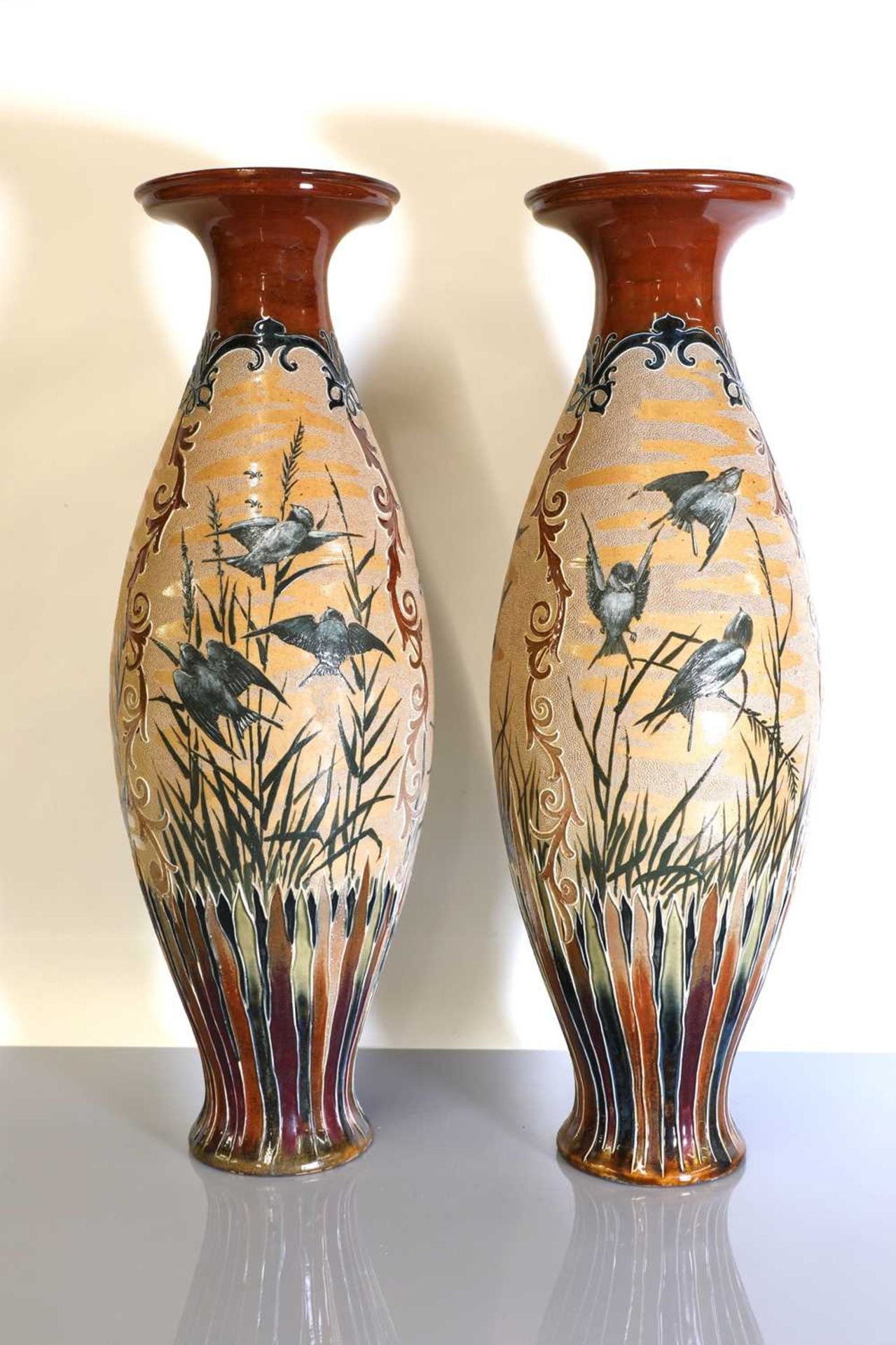 A pair of large Doulton Lambeth stoneware vases, - Image 2 of 4