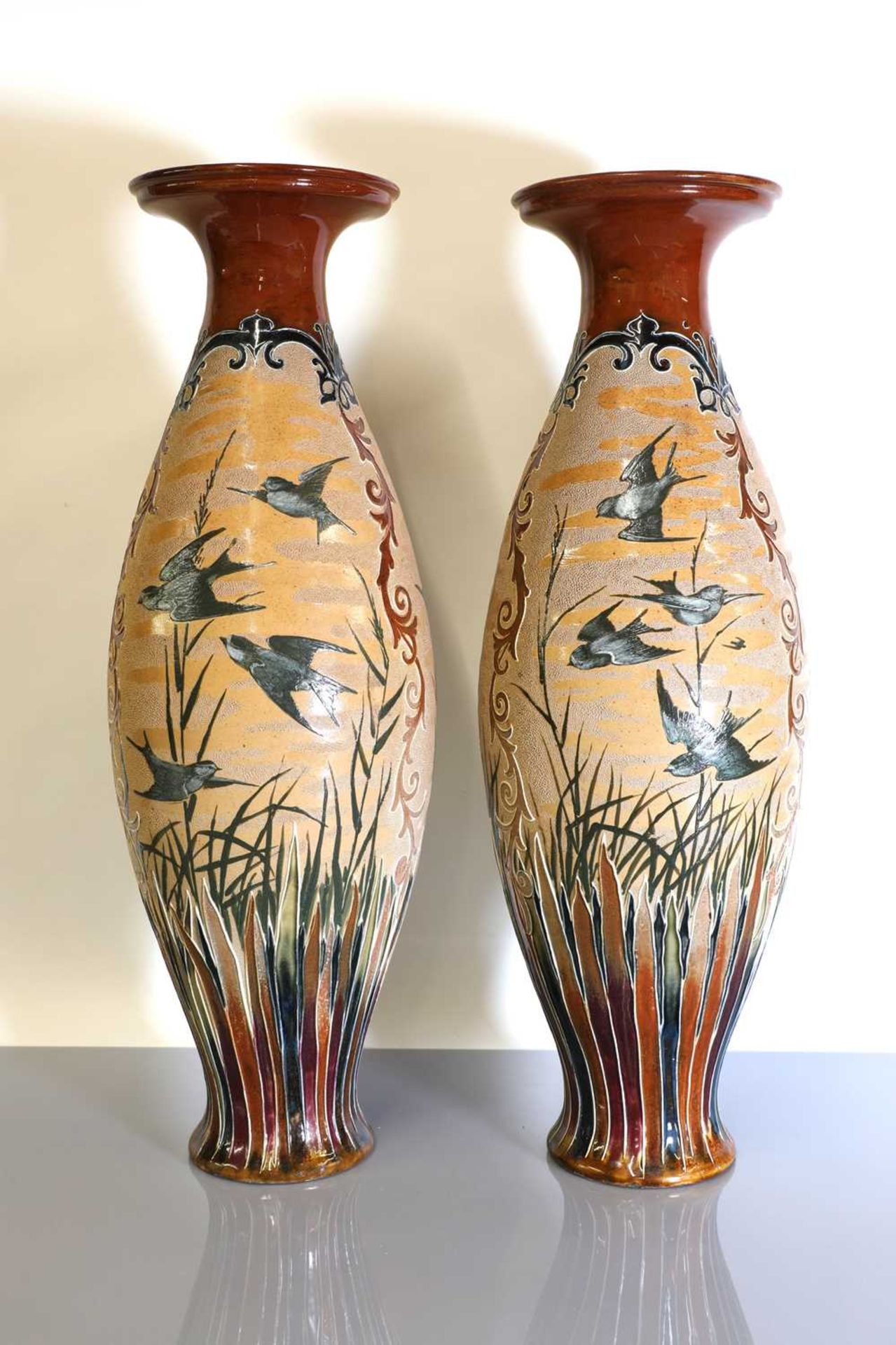 A pair of large Doulton Lambeth stoneware vases, - Image 3 of 4