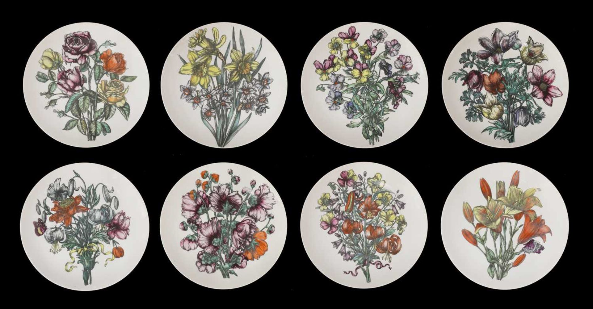 A set of eight Italian Fornasetti 'Fiori' porcelain plates,