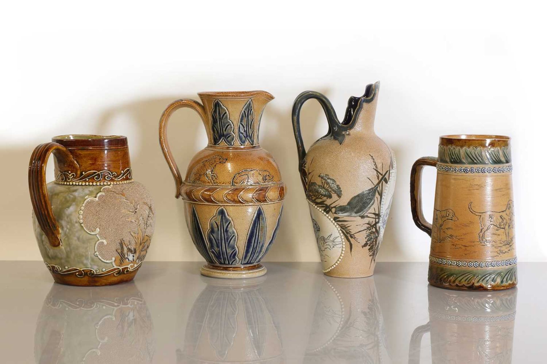 Four Doulton Lambeth stoneware jugs and ewers, - Image 2 of 8