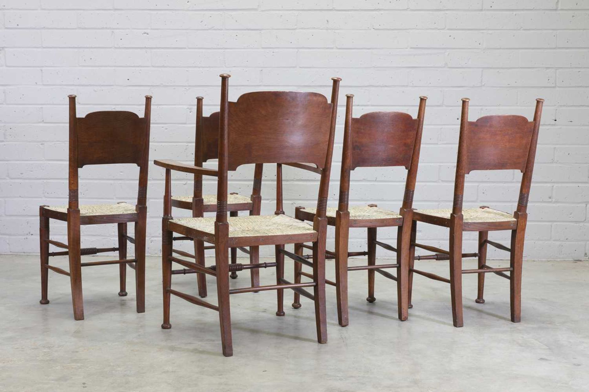 A set of four Arts and Crafts elm dining chairs, - Image 2 of 2