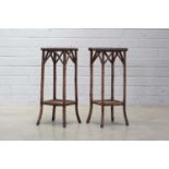 A pair of Aesthetic bamboo and tile-mounted vase stands,