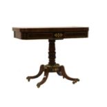 A Regency rosewood brass strung fold-over card table