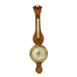 An inlaid and strung mahogany wheel aneroid barometer,