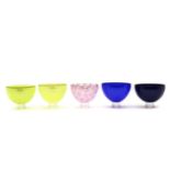 A group of five Gillies Jones studio glass bowls
