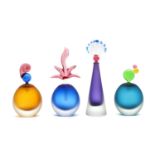A group of four Bob Crooks studio glass scent bottles,