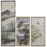 Three Chinese embroidered panels,