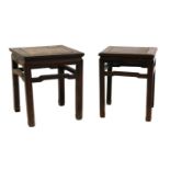 A pair of Chinese hardwood low occasional tables,