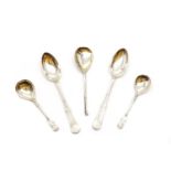 A group of five Danish silver spoons,