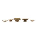 A group of five Egyptian silver dishes,