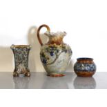 Three Doulton Lambeth and Royal Doulton stoneware items,