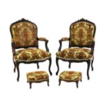 A pair of Louis XV-style rosewood fauteuils