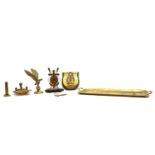A collection of brass items,