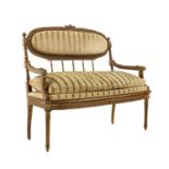 A Louis XVI-style painted and distressed beech canape,