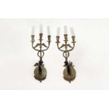 A pair of Empire-style gilt and lacquered-brass wall lights,
