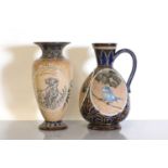 A Doulton Lambeth stoneware ewer and a vase,