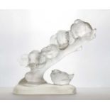 A Sabino Paris glass 'Branche D'oiseaux' figural group