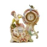 A Vienna porcelain figural mantel clock,