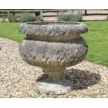 A reconstituted stone urn