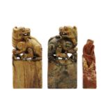 A group of three Chinese soapstone seals,