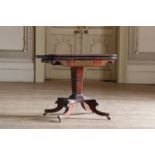 A Regency rosewood and brass-inlaid pedestal card table,