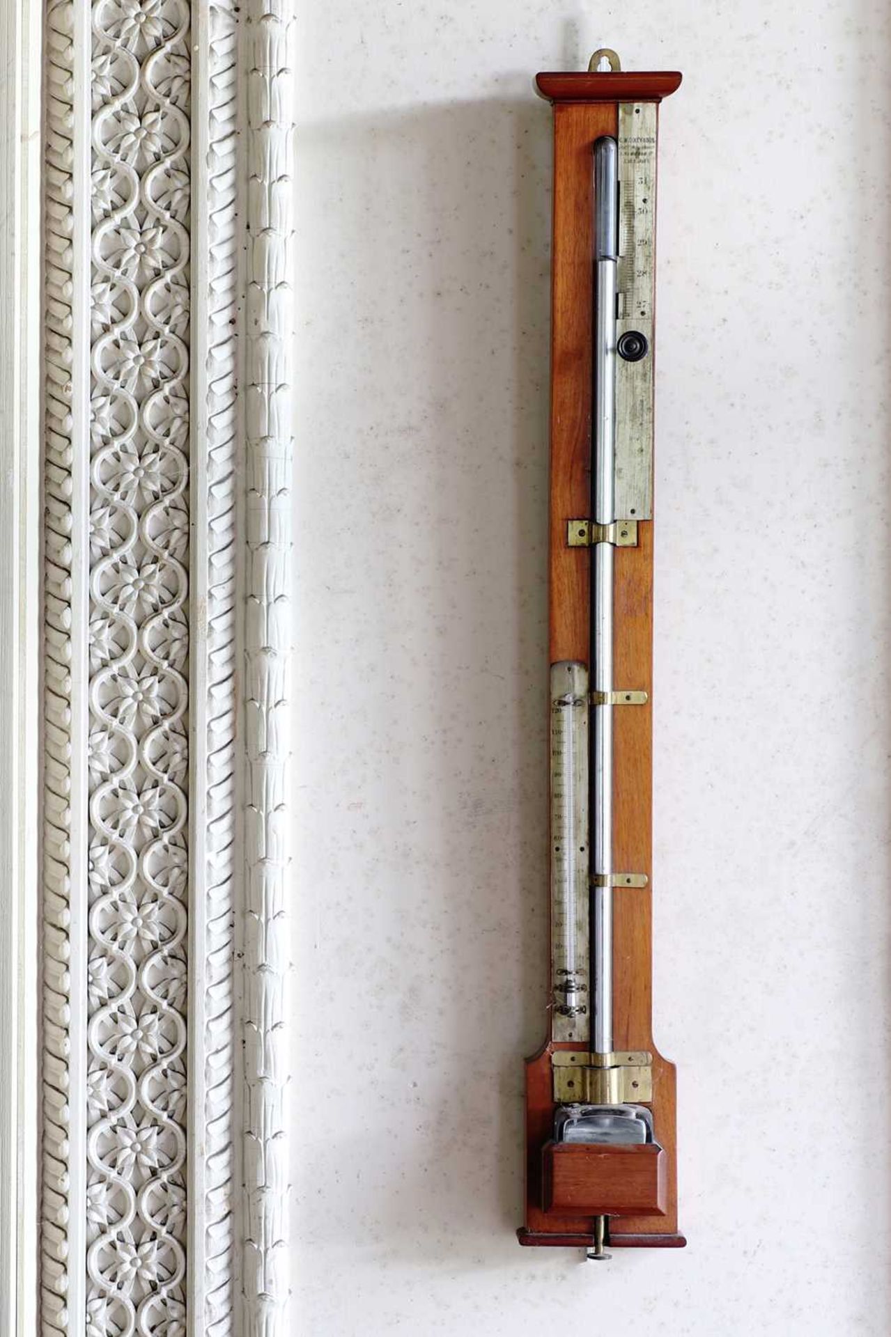 ☘ A walnut-framed stick barometer by C W Dixey & Son,