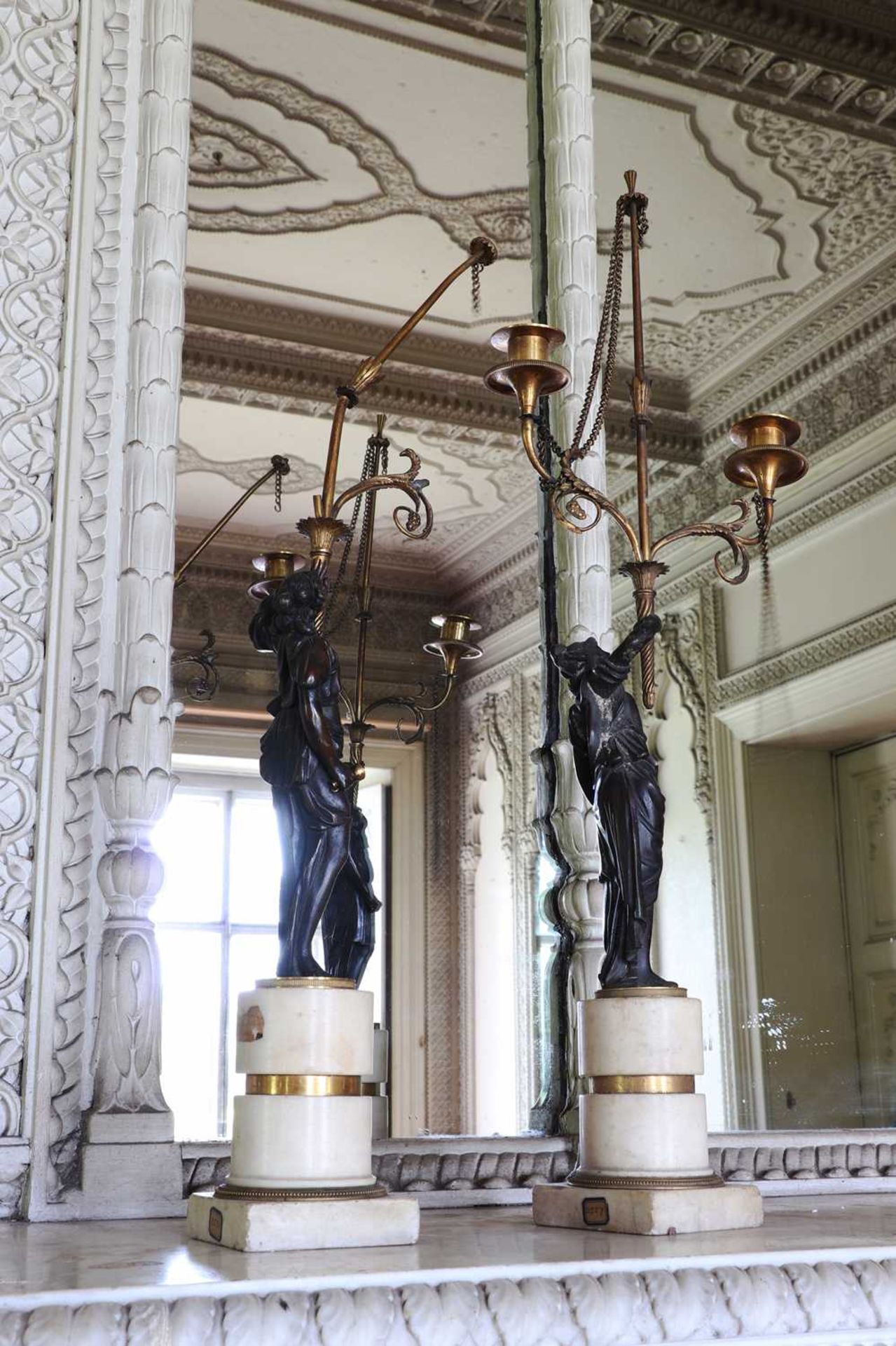 ☘ A pair of Regency gilt and patinated bronze candelabra, - Image 5 of 10