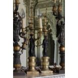 ☘ A pair of Regency gilt and patinated bronze candelabra,