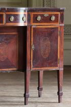 ☘ A late Victorian satinwood-banded mahogany sideboard,