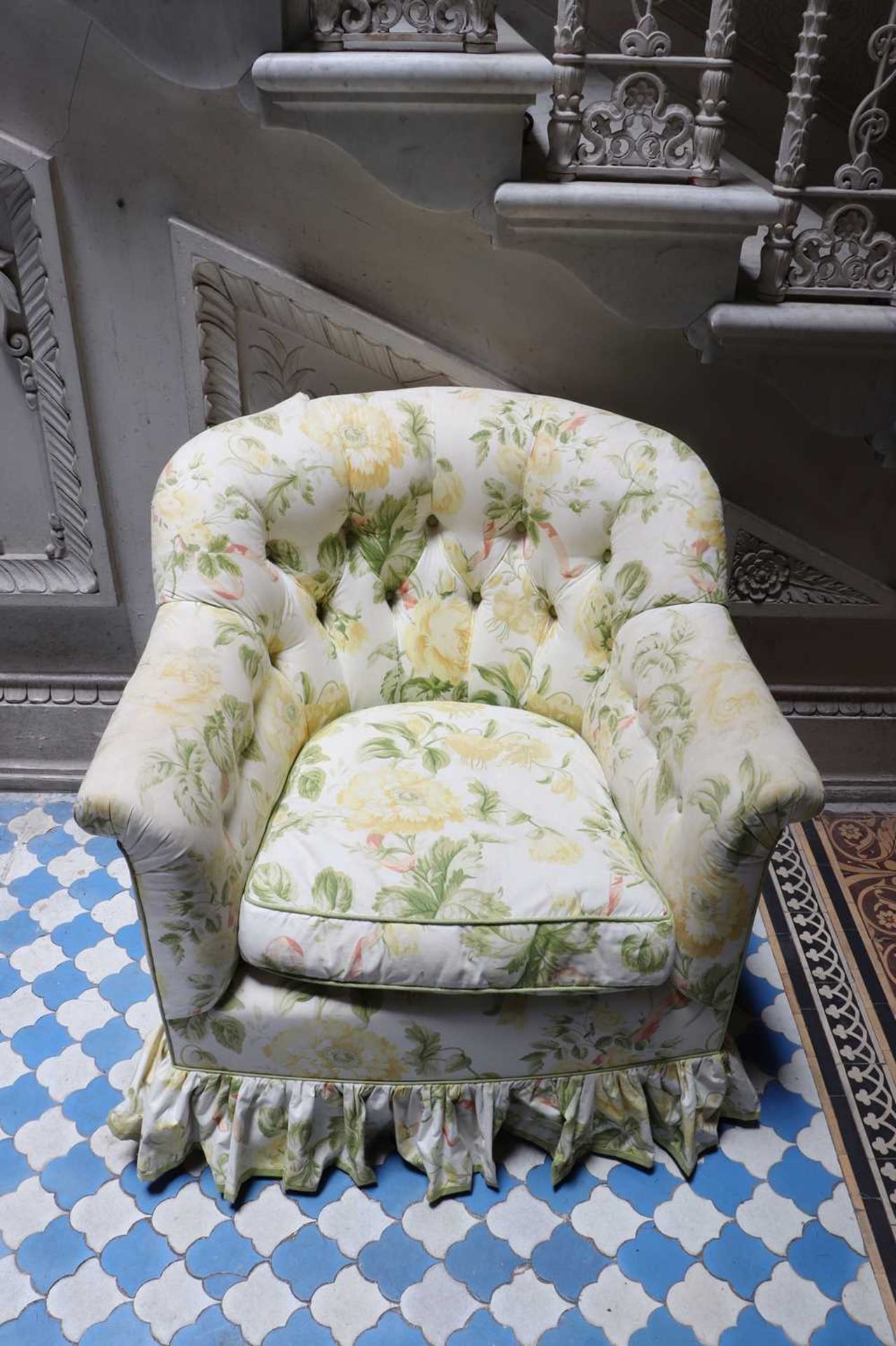 A button-upholstered tub chair by Howard & Sons, - Bild 7 aus 16