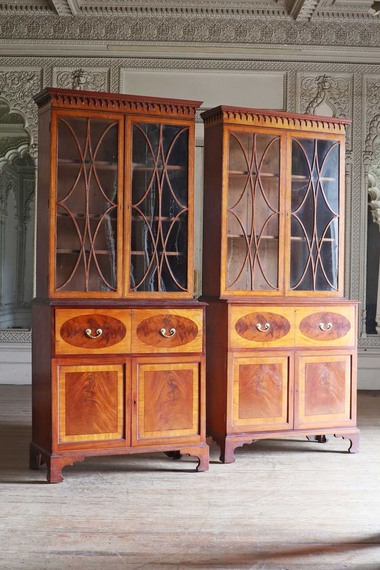 ☘ A pair of late George III satinwood secretaire cabinets, - Image 7 of 14