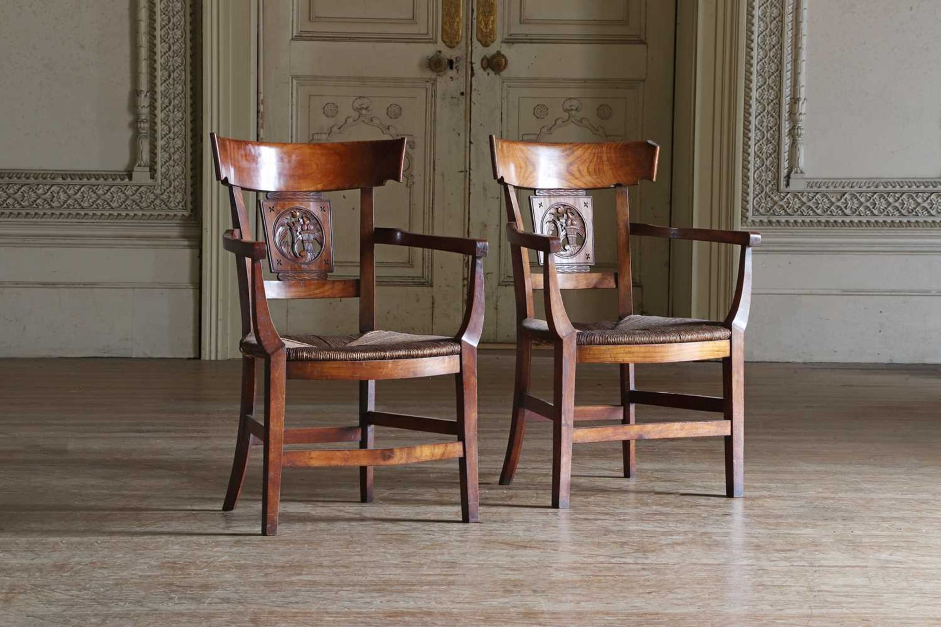☘ A set of four Biedermeier walnut bar-back armchairs, - Bild 7 aus 26