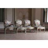 ☘ A set of four Louis XV Revival painted armchairs,