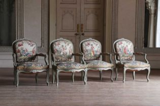 ☘ A set of four Louis XV Revival painted armchairs,