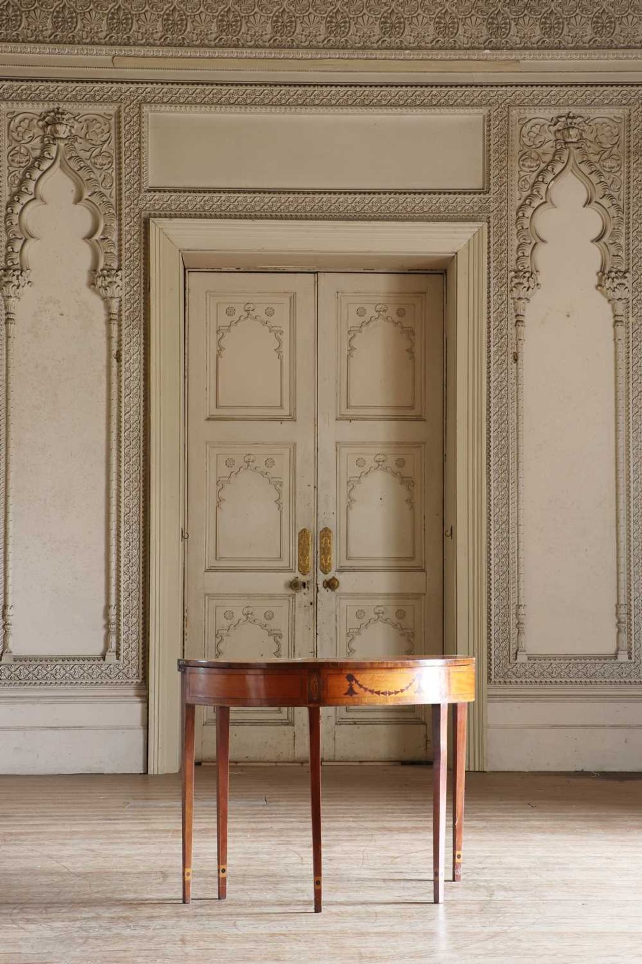 ☘ A George III satinwood card table with semi-elliptical top,