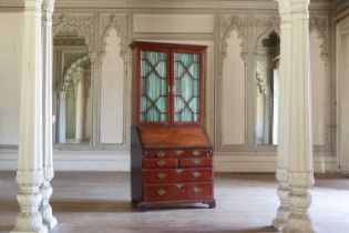 A George III mahogany bureau bookcase,