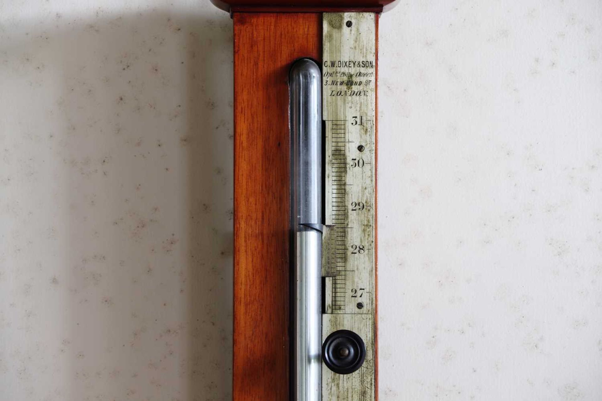 ☘ A walnut-framed stick barometer by C W Dixey & Son, - Image 5 of 8